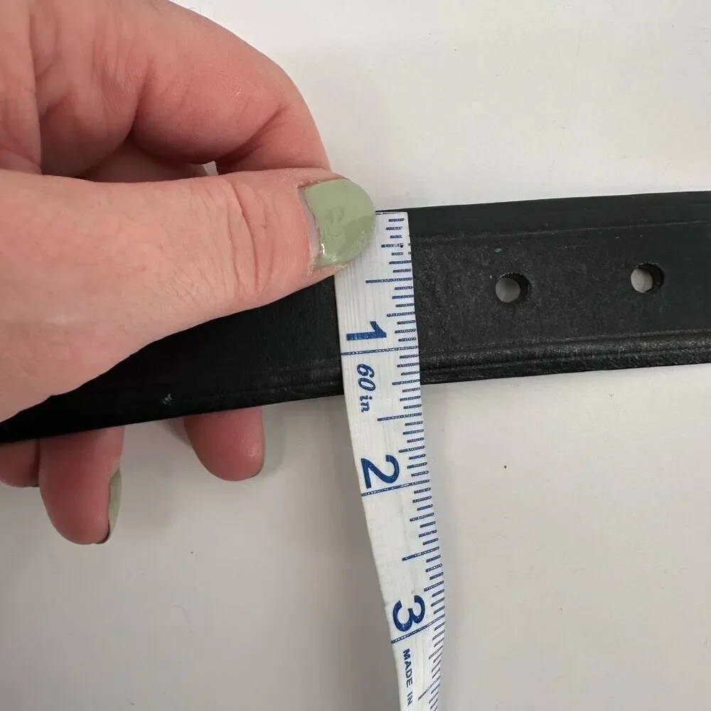 Fossil Mens Italian Full Grain Cowhide Silver Buckle Waist Belt Black Size 90/36